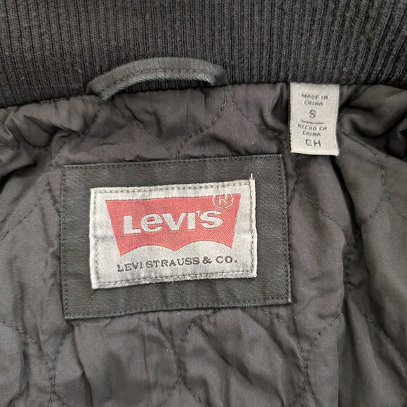 LEVIS Jacket Men's S Black Denim Trucker Mock Neck Snap Pockets Casual Biker - Picture 13 of 14